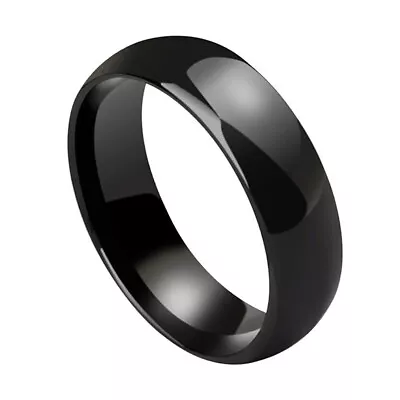 Men's Women's Black 316L Stainless Steel Plain Wedding Engagement Ring Band  • £6.99