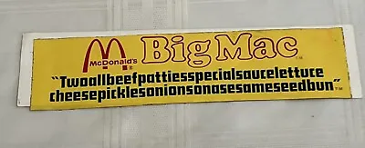 Rare 1970s McDONALD’S BIG MAC Car Bumper Sticker Twoallbeefpattiesspecialsauce • $19.95