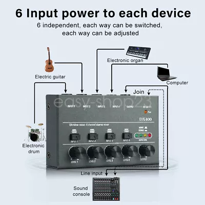 Ultra Low Noise 4/6/8 Channel Line Stereo Mixer Mini Audio Mixer For Sub-Mixing • £25.57