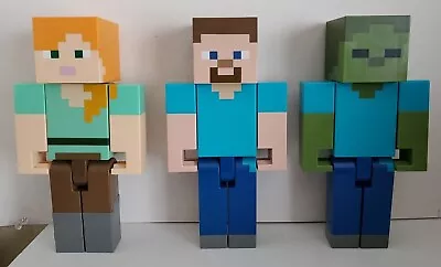 Minecraft Large Figures Lot Of 3.  8.5  Figures Steve Zombie Steve  Alex • $35