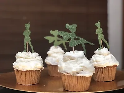 36Pcs Cupcake Topper Party Decor Green Peter Pan Tinker Bell Birthday Glitzy • $21.90