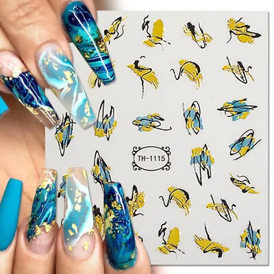 3D Nail Stickers Marble Gold Blue Flakes Geometry Line Nail Art Decal Decoration • $0.99