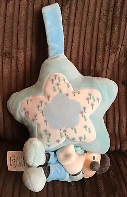 Disney Store Baby Mickey Mouse Blue Musical Pull Cord Soft Plush Toy • £14.99