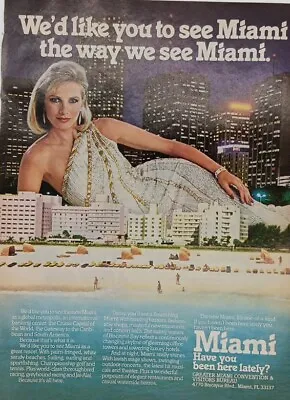 Print Ad 1986 Miami Florida Vacation Travel Beach Skyscrapers Blonde Woman Model • $6.95
