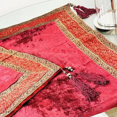 $27.24 • Buy Throw Cloth  Red Velvet Tussle Rectangular Metallic India Ethnic Dead Stock