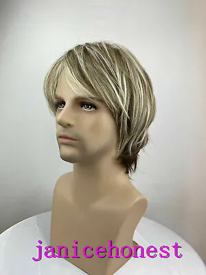 Men Wig Light Blonde Mix Toupee Short Natural Capless Hair Wigs+wig Cap • $12.99