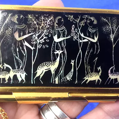 Mini Note Book Gold Metal Case With Pencil Mother Of Pearl And Lacquer Inlay • $12