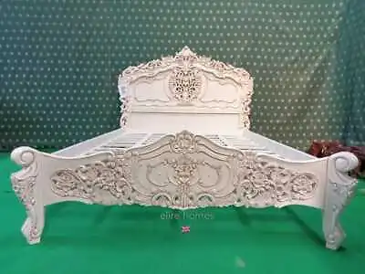 £1399 • Buy UK King Size 5' Mahogany Antique Ivory Finish French Style Rococo Bed 