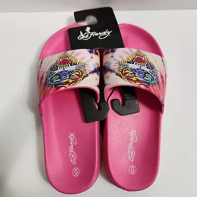 New ED HARDY Women's Size 6 Tiger ELECTRA-01L Slides Pink! • $14.99