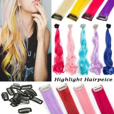 Clip In Hair Extension Single Colored Highlight Streak Straight Curly Hair Piece • £13.75