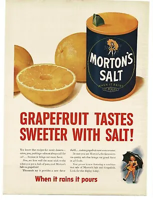 1945 Morton Salt On Grapefruit Umbrella Girl Logo Vintage Print Ad • $8.95