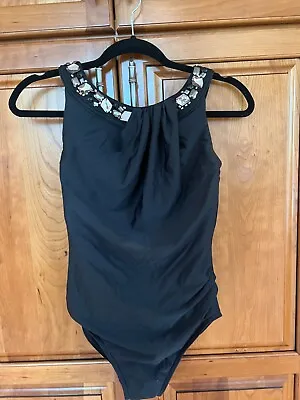 Miraclesuit Women's One Piece Black Swimsuit Size 10 W/ Jeweled Neck &underwire • $95