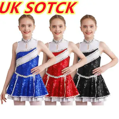 UK Kids Girls Cheer Sequined High School Cheerleading Dress Fancy Dress Up Dnace • £8.99