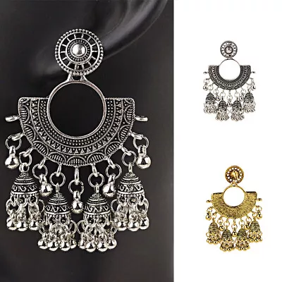 $2.19 • Buy Ethnic Women Gold Jhumka Earrings Indian Hippie Tribe Boho Bells Tassel Dangle
