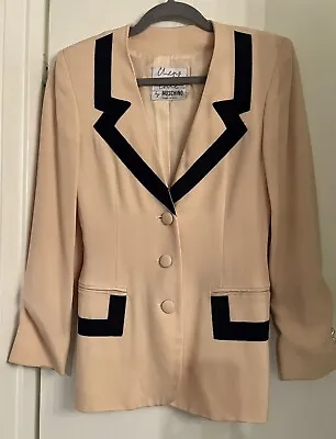 Moschino Cheap And Chic Early 90s Peach And Navy Size 6 Suit Blazer Skirt • $59