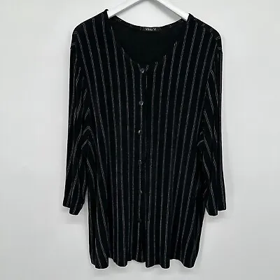 Vikki Vi 2X Jacket Top Black White Pinstripe Slinky Stretch Knit 3/4 Sleeve • $29.99