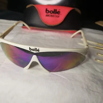 VTG BOLLE MICRO EDGE LARGE UNISEX SPORT WRAP SUNGLASSES & CASE FRANCE White • $35