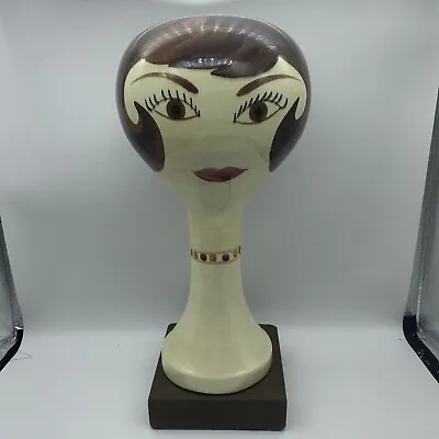 MINT Stangl Pottery Brunette Hair Lady Head Hat Wig Stand Vintage 60's • $249.99