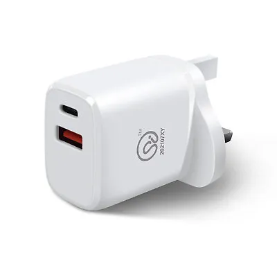 Fast Charger Plug 2 Port USB Type C UK Wall 3 Pin IPhone IPad Android Samsung • £10.59
