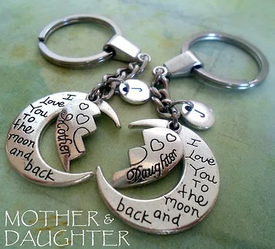 Mother Daughter I Love You To The Moon And Back Set Of 2 Keychains Half-hearts • £25.08