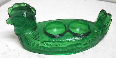 Vintage Green Glass Hen Double Egg Cup Holder Free Shipping • $22.99