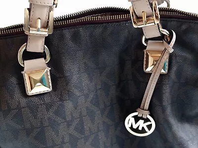 Michael Kors Monogram Grayson Large Satchel Brown Leather Hand Bag Duffle • $60