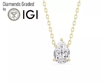 IGI F/VS1 2.00 CT Solitaire Lab-Grown Pear  Diamond Pendant 18K Yellow Gold • £1216