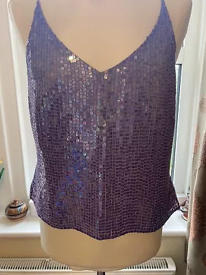 MARKS & SPENCER Violet Purple Sequinned Camisole Top Size UK16 Racer Back Party • £10