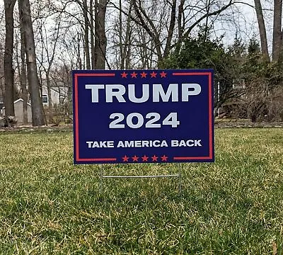 TRUMP TAKE AMERICA BACK 2024 COROPLAST DOUBLE SIDED  18x24 FREE STAND USA MADE • $15.99