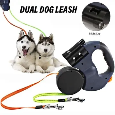 2 Way Double Dual Dog Leash Lead 2 Dogs For Walking Training Retractable Rope • £15.89