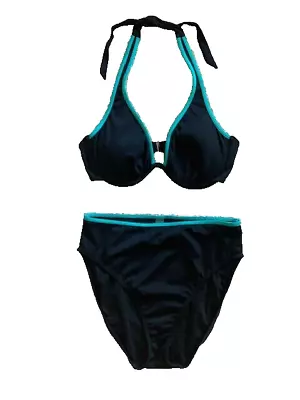 VICTORIA SECRET  BIKINI Built In Bra Halter Top 36C Medium Bottom Black Pc • $36.87