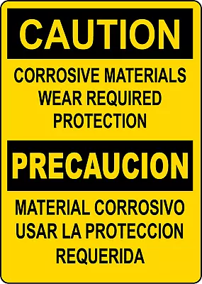 CAUTION CORROSIVE MATERIALS WEAR REQUIRED | Adhesive Vinyl Sign Decal • $8.99