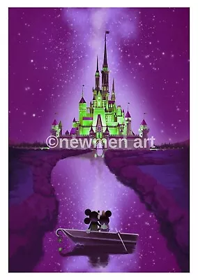 Disney Mickey & Minnie Mouse Castle Large Wall Art Framed Canvas Picture 20x30  • £29