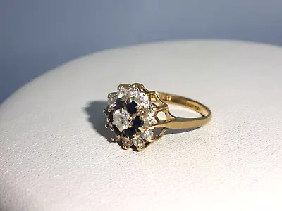 Vintage 9 Carat Gold Sapphire And CZ Cluster Ring Size M Birmingham 1983 • $113.65