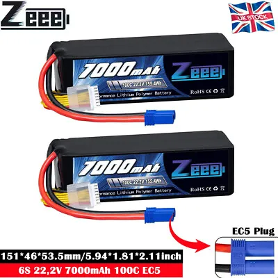 2x Zeee 22.2V 6S LiPo Battery 7000mAh EC5 100C For RC Car Truck Drone Racer UAV • £175.99