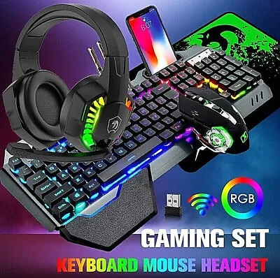 $26.89 • Buy Wireless Keyboard And Mouse & Headset Gaming Combo RGB Backlit For PC MAC PS4 OS