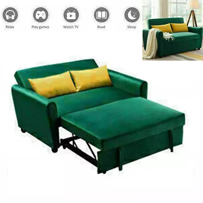 55 Velvet Sofa W/Pull-Out Sleeper Bed Loveseat Couch Adjustable Backrest+2Pillow • $997.49