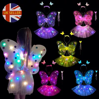 Light Up Led Tutu Skirt/led Wings/wand/headband Set /butterfly /fairy /dress Up • £18.99