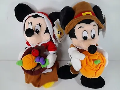 Disney Parks Mickey + Minnie Mouse Thanksgiving Pilgrim Bean Bag Plush 10” Rare • $59.99