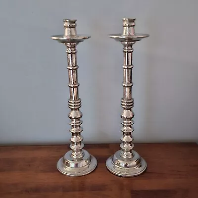 17 Inch Cast Metal Aluminum Candlestick Holders Pair Mexico MCM Vintage • $39.99