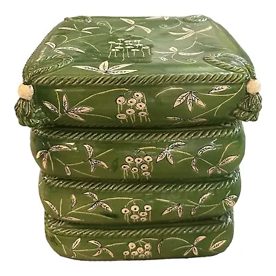 Vintage Italian Ceramic Garden Stool Green Cushions & Tassles • $1750