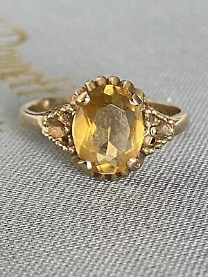 9ct Gold &  Yellow Citrine  Ring* Size M.5* 2.1g London 1964 • $232.12