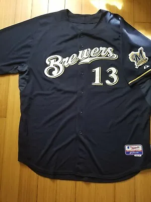 Majestic Milwaukee Brewers #13  MLB Authentic Majestic Jersey  Size 56 • $149