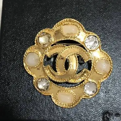 CHANEL Vintage Brooch Golf Plated CC Logo Rhinestones Costume Pearls 95A W/ Box • $676.16