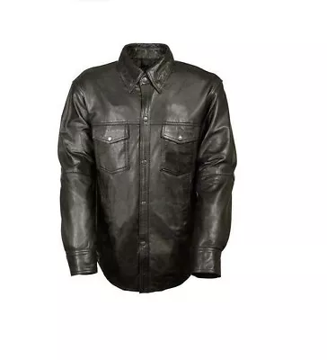 Mens Motorcycle Casual Light Weight Full Sleeve Leather Shirt Snap Buttons • $129.99