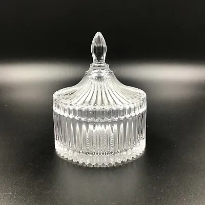 Mikasa Diamond Fire 6  Cover Trinket Powder Dish With Lid Ribbed Clear  • $19.99