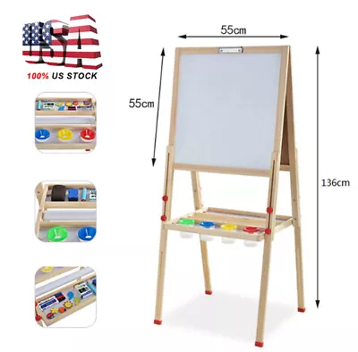 Magnetic 2 In 1 Kids Double Drawing Painting Chalk Art Board Wooden Artist Easel • $33