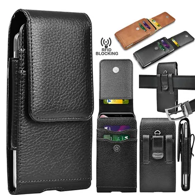  Cell Phone Belt Clip Holster Leather Carrying Pouch Wallet Case W/ Card Holder • $9.89