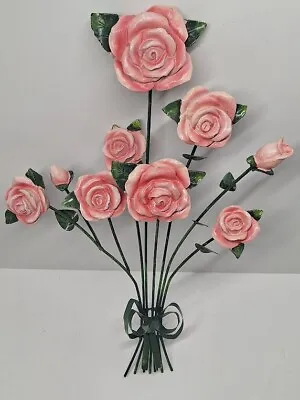 18  Porcelain-Like Roses  & Metal Indoor/Ourdoor Wall Hanging Sculpture • $34.50