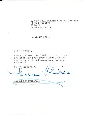 Maureen O'sullivan Signed Autograph Signature Genuine Authentic Letter • $24.88